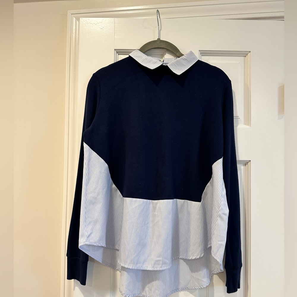 French Connection Pinstripe Mixed-media collared shirt